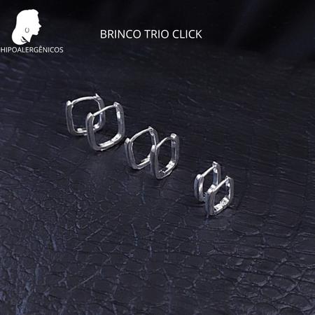 Imagem de Trio de Brincos Argola Quadrada Oval Fina Lisa Banhado Semi Joia Primero Segundo e Terceiro Furos
