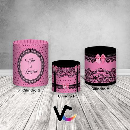 Imagem de Trio De Capa Cilindro 3D - Chá de Lingerie Rosa com Preto 003