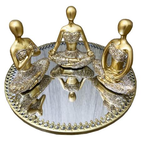 Imagem de Trio Decorativo Yoga Meditação Buda Resina + Bandeja Espelho