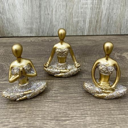 Imagem de Trio Decorativo Yoga Meditação Em Resina Bailarina Meditando