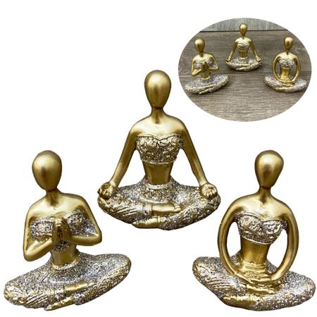 Imagem de Trio Decorativo Yoga Meditação Em Resina Bailarina Meditando