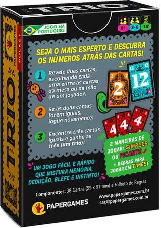 TRIO - Jogo de Cartas - PaperGames - Casa do Brinquedo® Melhores