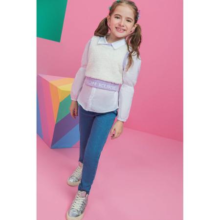 Trio Menina Kuki Camisa Tricoline Colete Pelo e Cal a Jeans