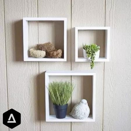 Imagem de Trio Nichos Quadrados Branco Para Livros Plantas Decoração