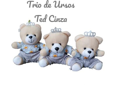 Imagem de Trio Ursinhos De Pelúcia Para Nicho Decoração Bebê Quarto Festa - Ursinho Ted Cinza