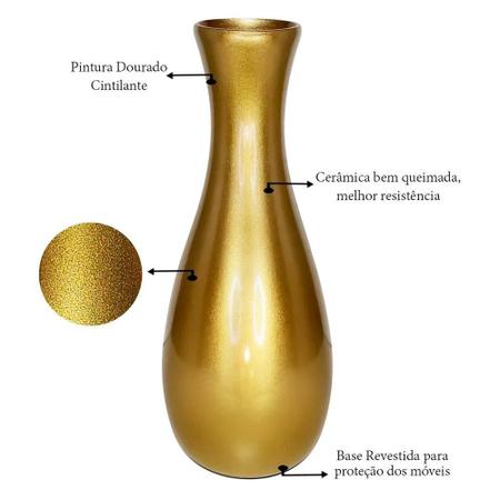 Imagem de Trio Vasos Garrafas Grandes em Cerâmica Decorativa - Golden