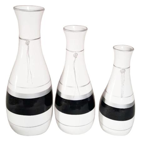 Imagem de Trio Vasos Garrafas Grandes em Cerâmica Decorativa - White Silver
