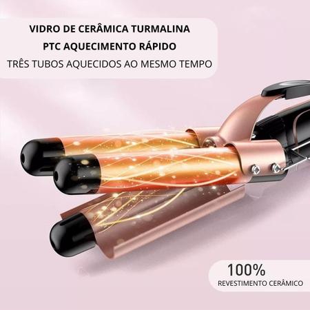 Imagem de Triondas Modelador de Cachos Profissional 25mm Bivolt Prancha Turmalina Cerâmica Ondas Perfeitas Anti Estático