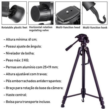 Imagem de Tripé 1,80m profissional + acessórios suporte celular bolsa controle bluetooth filmagem gravação vídeo foto