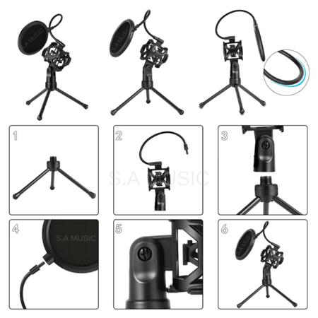 Imagem de Tripé Suporte Microfone + Pop Filter + Shock Mount Aranha