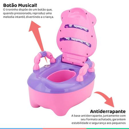 Imagem de Troninho Infantil Fazenda Musical Assento Anatômico Com Tampa Vaquinha Rosa Prime Baby