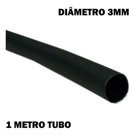 Imagem de Tubo Espaguete Termo Retrátil Preto 3mm - 1 Metro