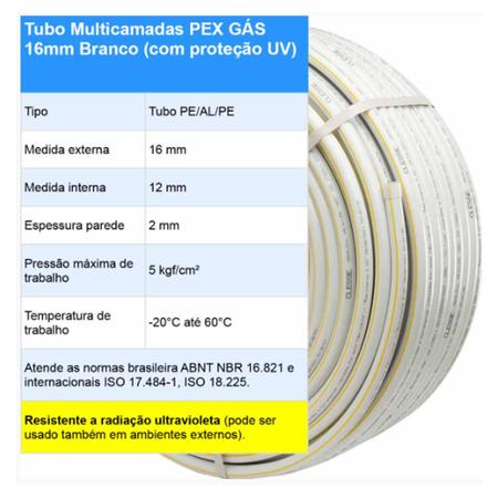 Imagem de Tubo Multicamada Gas Pex Proteção Uv Branco 16mm 2 Metros