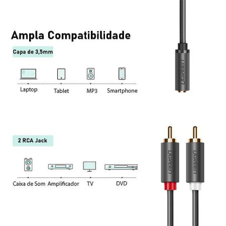 Imagem de Ugreen Adaptador Cabo 2 Rca Macho Para Fêmea Jack P2