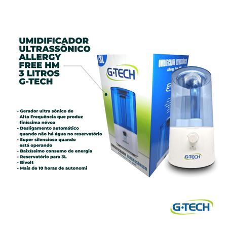 Imagem de Umidificador de ar ultrassônico allergy free hm 3 litros  g-tech - 1und