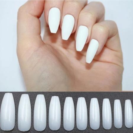 Imagem de Unhas Postiça Bailarina Branca com 100 Tips de 0 à 9 Size