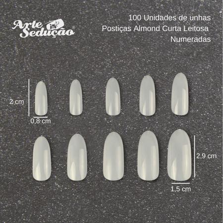 Imagem de Unhas Postiças Almond Amendoada Curta, 100 Und, Arte Sedução