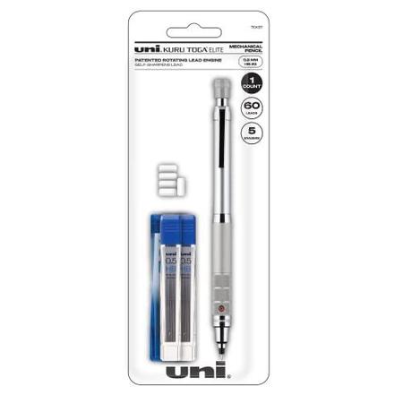 uni-ball Kuru Toga Elite Mechanical Pencil Starter Kit com Barril de Prata e Ponta de Lápis de 0,5 mm, 60 Recargas de Chumbo e 5 Recargas de Borracha de Lápis, HB 2 Imagem de uni-ball Kuru Toga Elite Mechanical Pencil Starter Kit com Barril de Prata e Ponta de Lápis de 0,5 mm, 60 Recargas de Chumbo e 5 Recargas de Borracha de Lápis, HB 2