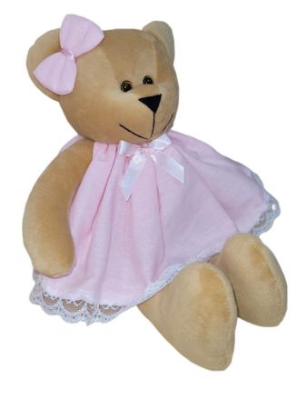 Imagem de Ursa de pelúcia com vestido rosa 1unidade com 29cm brinquedo decoração quarto infantil