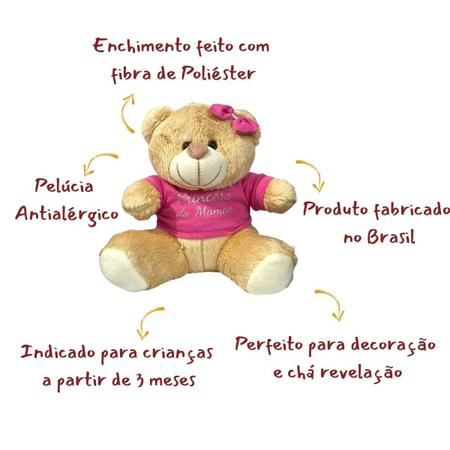 Imagem de Ursinho de Pelúcia 20cm Príncipe ou Princesa da Mamãe Antialérgico Bichinho Decoração Presente Chá Revelação