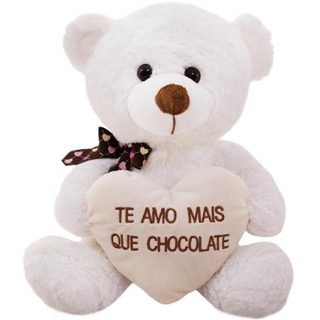 Imagem de Urso Branco Com Coração Te Amo Mais Que Chocolate 31cm