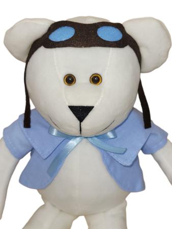Imagem de Urso de pelúcia aviador  com azul 2 unidades com 29cm cada brinquedo decoração quarto infantil