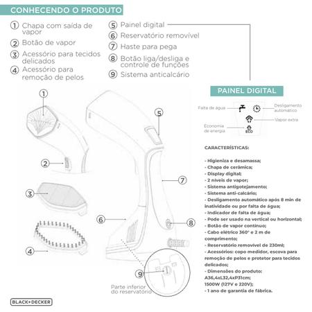 Imagem de Vaporizador Portátil BDV2200VBR Black+Decker Preto 127V 1500W