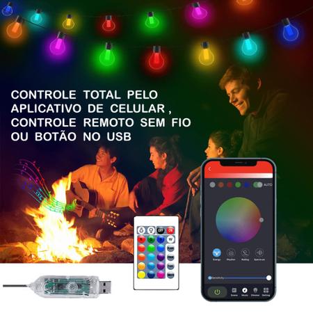 Imagem de Varal 6 Metros USB 20 LEDs Bolinha Efeito Multicolor RGBW Controle Por Som, Remoto APP TB1871