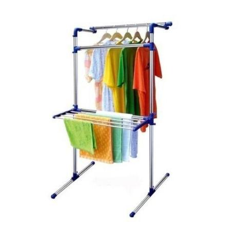 Imagem de Varal de chao portatil ajustavel em aco cabideiro secador para roupas lavanderia quintal area