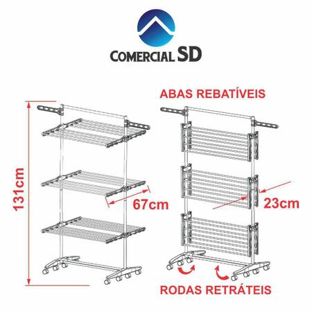 Imagem de Varal De Chão Vertical Em Alumínio Retrátil 3 Andares