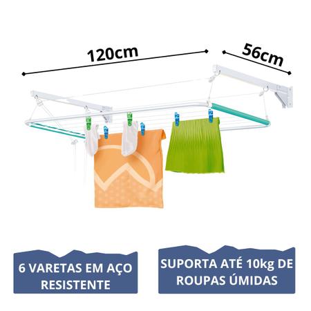 Imagem de Varal de Parede Aço Reforçado Para Teto de Gesso Suporte Fixo Apartamento Lavanderia