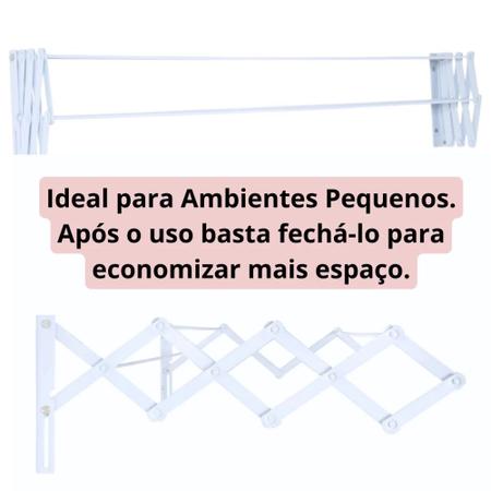 Imagem de Varal de Parede Retratil Sanfonado 1 Metro + Kit Instalacao Branco Aco para Apartamentos e Casas  Mor 