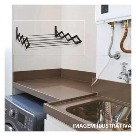 Imagem de Varal de Parede Retratil Sanfonado 1 Metro + Kit Instalacao Preto Aco para Apartamentos e Casas  Mor 