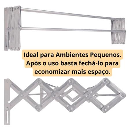 Imagem de Varal de Parede Retratil Sanfonado Aluminio 1 Metro + Kit Instalacao para Apartamentos e Casas  Mor 