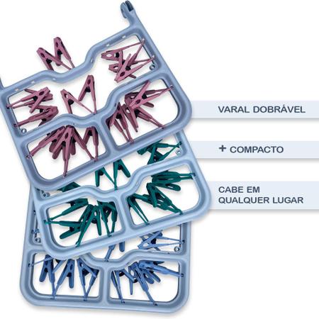 Imagem de Varal Dobrável 24 Prendedores Roupas Íntimas Meias Calcinhas compacta versatil para lavanderia casa