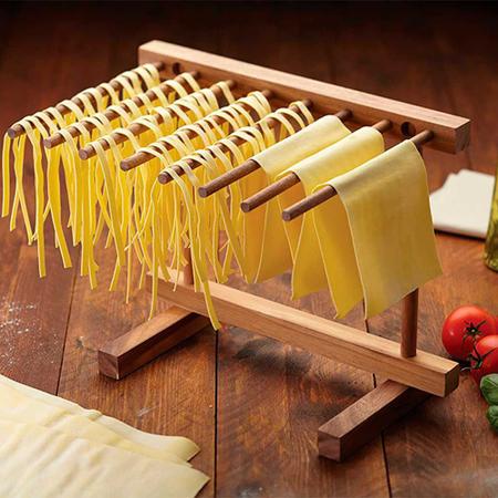 Imagem de Varal para secar macarrão secador de massa fresca bambu ecokitchen dobrável 8 hastes suporte cozinha