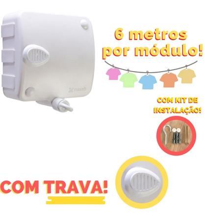 Imagem de Varal Retrátil Automatico Parede Corda Modular Stendmax 6,0m