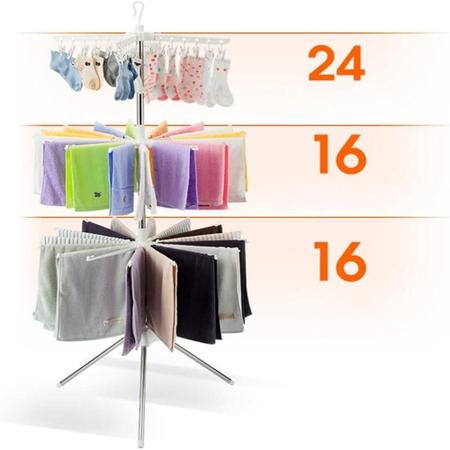 Imagem de Varal secador de roupas portatil multiuso 3 andares de chão dobravel giratório completo