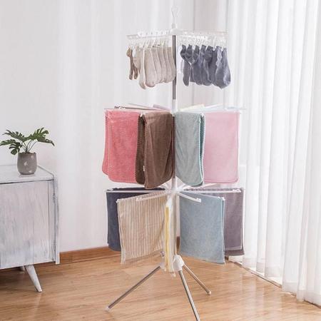 Imagem de Varal secador de roupas portatil multiuso 3 andares de chão dobravel giratório completo