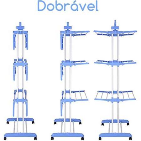 Imagem de Varal Torre 3 Andares Inox Retrátil Compacto Plus