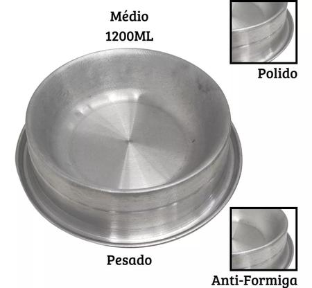 Imagem de Vasilha Pote Alumínio Pesado Polido Anti-formiga Cachorro Médio