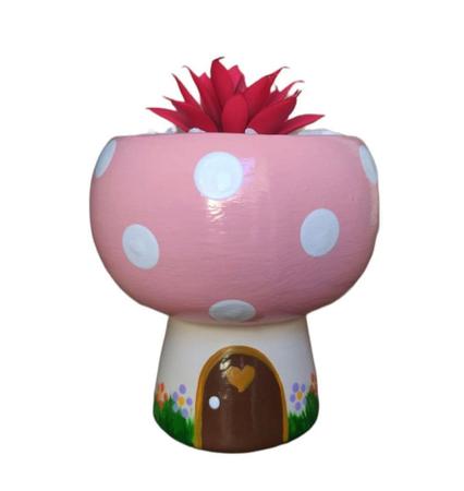 Imagem de Vasinho Vaso Para Suculenta Casinha de cogumelo Rosa Bebe - Decore Casa