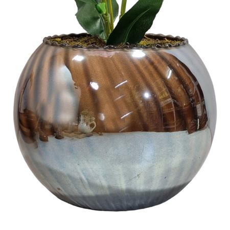 Vaso Bola Vidro Bronze Espelhado Arranjo Lírios Rosas 56x28 - M3 Decoração Imagem de Vaso Bola Vidro Bronze Espelhado Arranjo Lírios Rosas 56x28