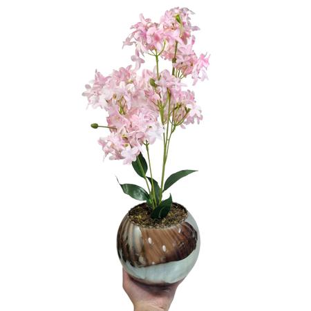 Vaso Bola Vidro Bronze Espelhado Arranjo Lírios Rosas 56x28 - M3 Decoração Imagem de Vaso Bola Vidro Bronze Espelhado Arranjo Lírios Rosas 56x28