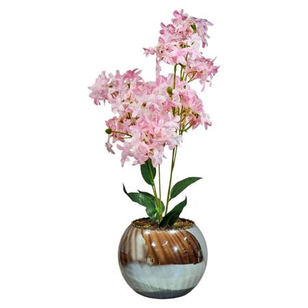 Vaso Bola Vidro Bronze Espelhado Arranjo Lírios Rosas 56x28 - M3 Decoração Imagem de Vaso Bola Vidro Bronze Espelhado Arranjo Lírios Rosas 56x28