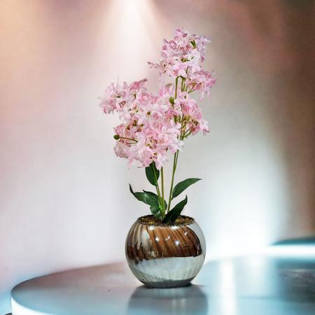 Vaso Bola Vidro Bronze Espelhado Arranjo Lírios Rosas 56x28 - M3 Decoração Imagem de Vaso Bola Vidro Bronze Espelhado Arranjo Lírios Rosas 56x28