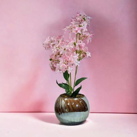Vaso Bola Vidro Bronze Espelhado Arranjo Lírios Rosas 56x28 - M3 Decoração Imagem de Vaso Bola Vidro Bronze Espelhado Arranjo Lírios Rosas 56x28