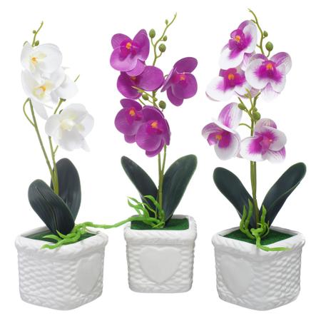 Imagem de Vaso C/ Orquídea Flor Artificial Decoração Vasinho Porcelana