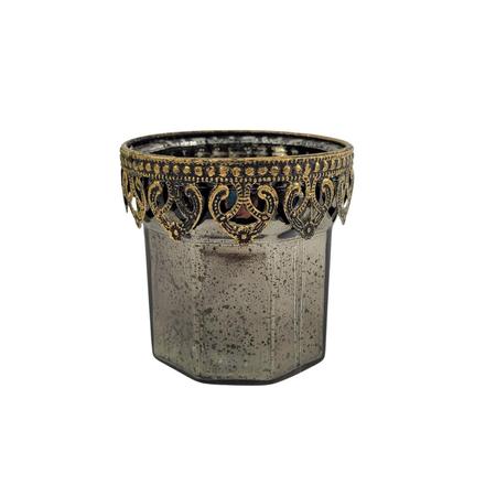 Imagem de Vaso Castiçal Chumbo Vidro E Metal 9X10X10Cm Decorativo