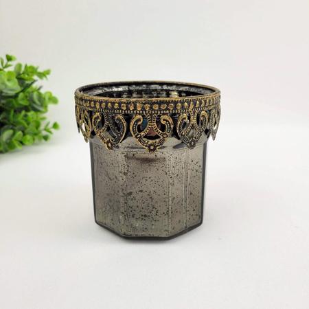 Imagem de Vaso Castiçal Chumbo Vidro E Metal 9X10X10Cm Decorativo